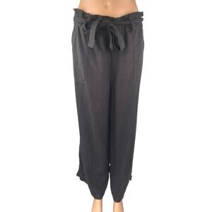 Blank NYC  Black Linen High Rise Drawstring Paperbag Wide Leg Trousers Pants L